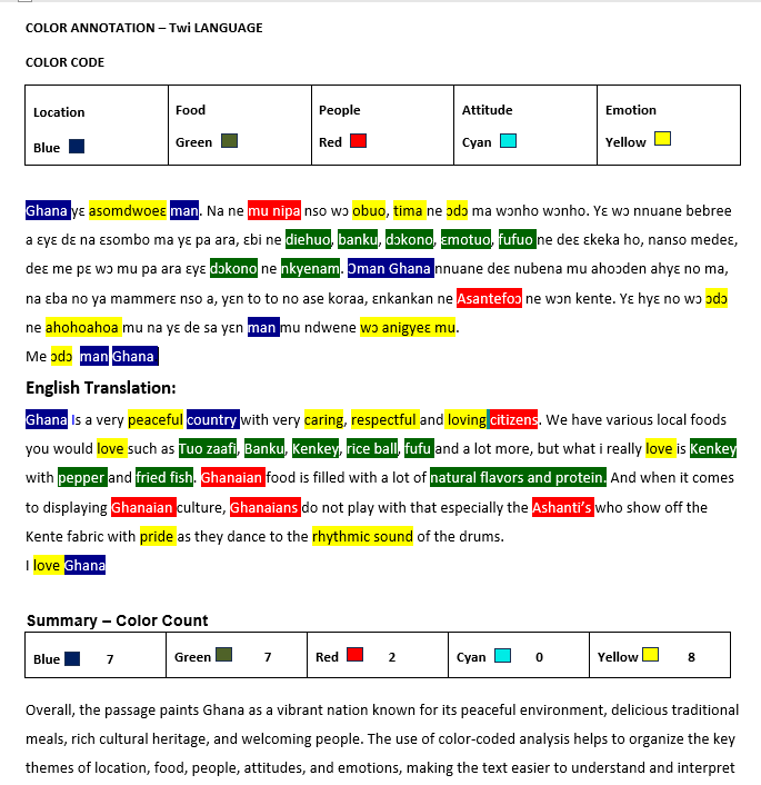Color/Text Annotation - Twi Language